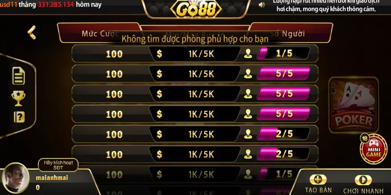 Go88 game bài đổi thưởng nổi tiếng với trò chơi Poker hấp dẫn