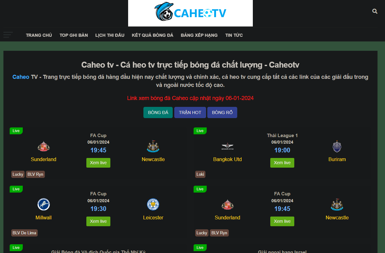 Caheo TV cập nhật hệ thống link xem bóng đá cực kỳ đầy đủ