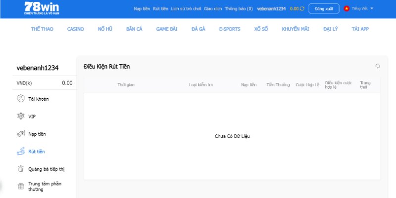 Điều kiện cần thiết khi rút tiền 78win