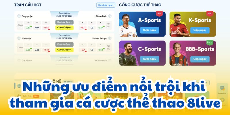 Những ưu điểm nổi trội khi tham gia cá cược thể thao 8live